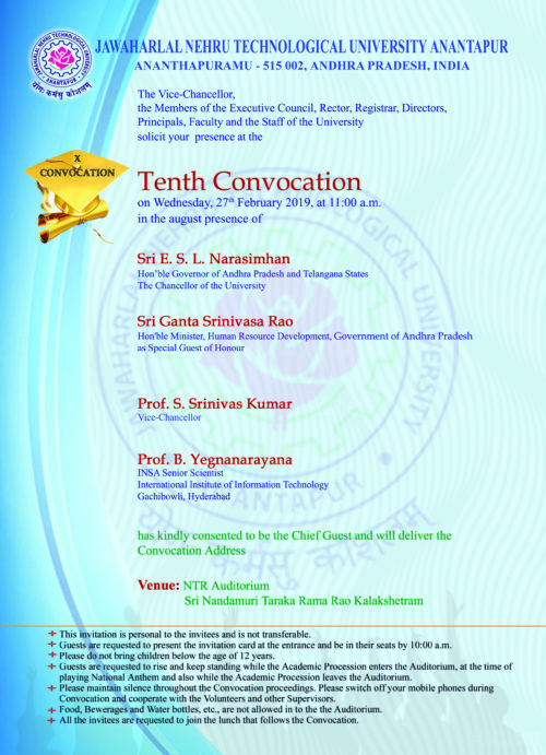 JNTUA - Tenth Convocation invitation - Jawaharlal Nehru Technological ...